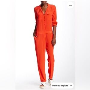 Equipment jumpsuit XS coral long sleeves collared neck 100% silk $600 coral